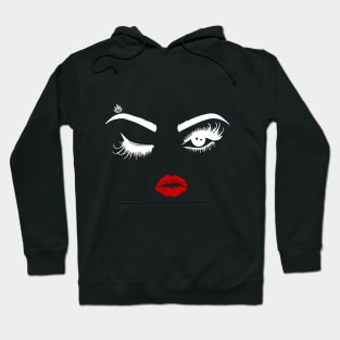 Eyes and Lips in Black Hoodie